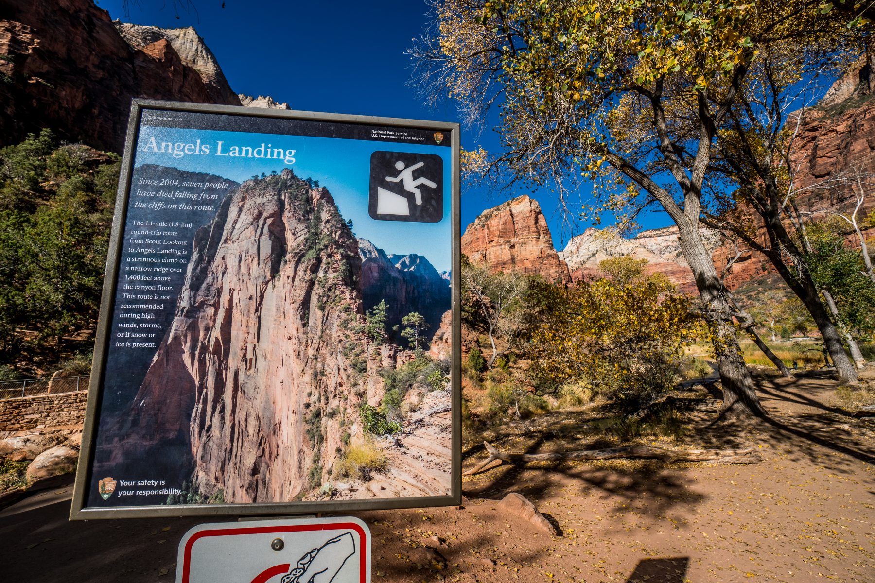 Trail Sign at Angels Landing Trail in Zion National Pak