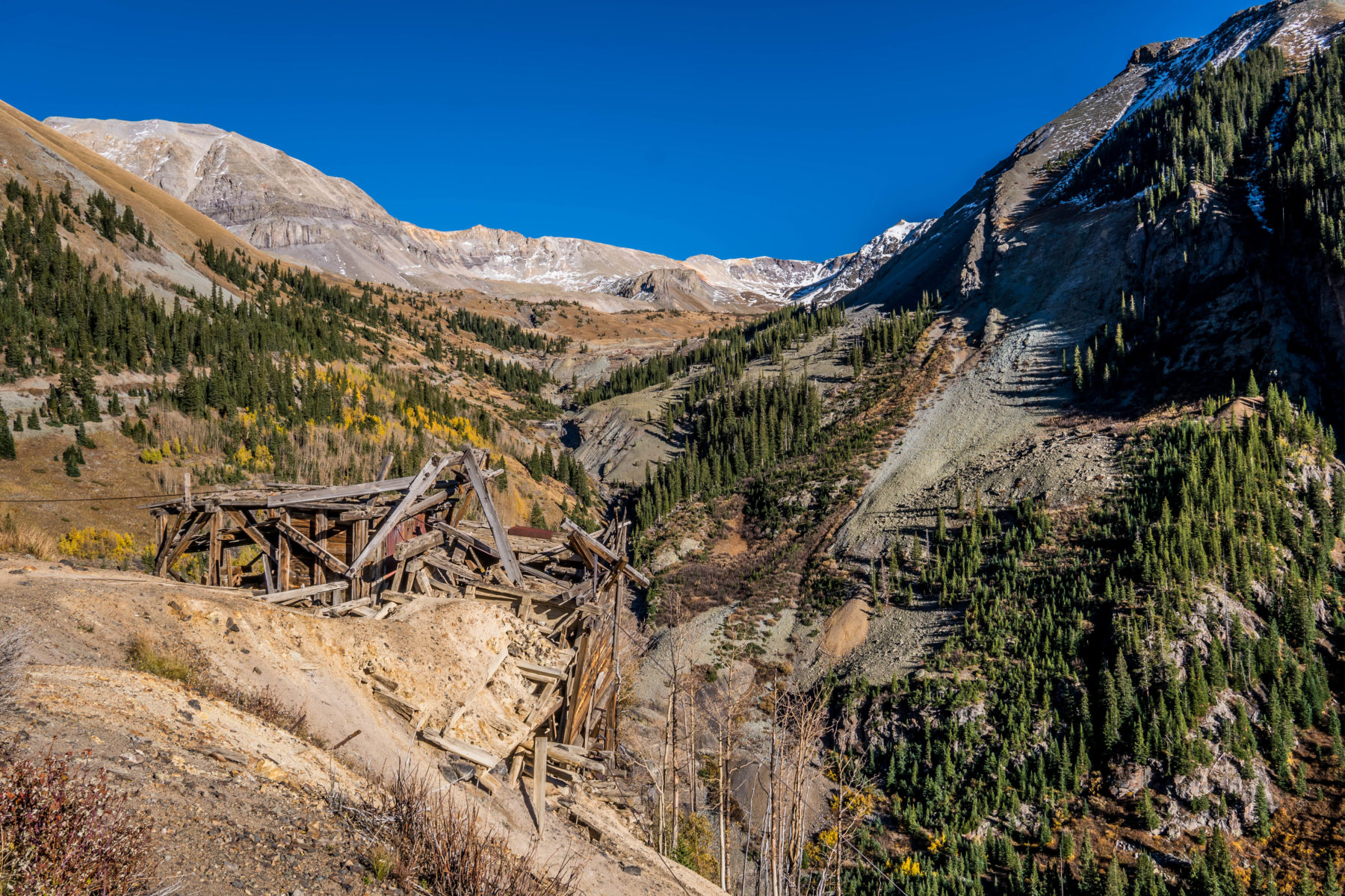 Remains of the Tomboy Smuggler-Union Mine Complex at the Bullion Tunnel on the north side of the Telluride Valley
